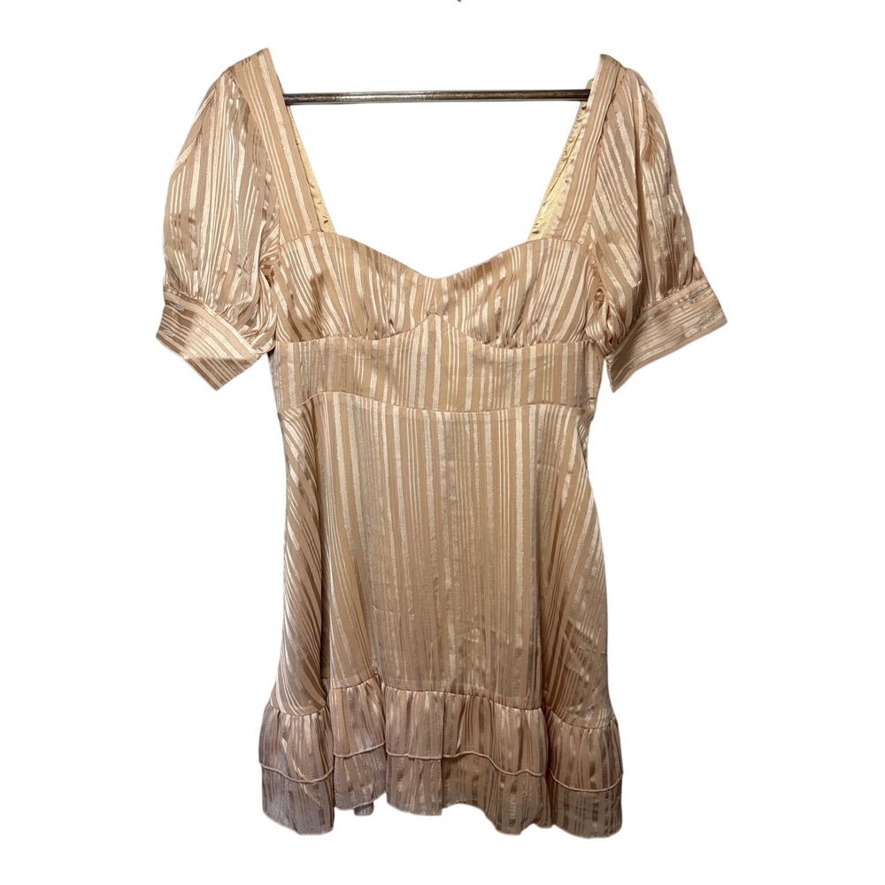 NWT Showpo Mini Dress True As It Can Be‎ Sz 6 Peach Gold Ruffle Lined